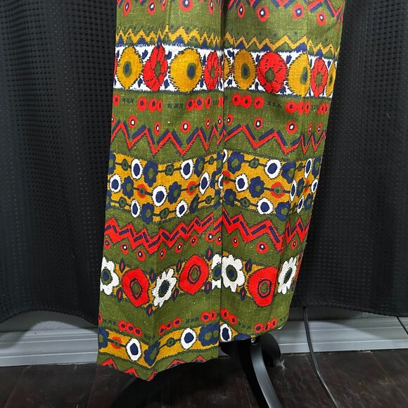 Women's Mod Ethnic Psychedelic Handmade Vintage 70s Barkcloth ? Pant Vest Set - Picture 4 of 9